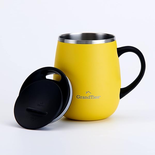 GRANDTIES GRANDTIES Insulated Coffee Mug with Handle - 16 oz Splash-Proof Thermos for Hot & Cold Drinks - Stylish Lemon Design