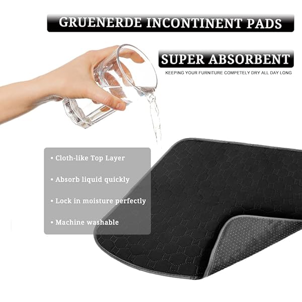 GRUENERDE Ultra Absorbent Waterproof Washable Incontinence Chair Pads for Wheelchair and Sofa 21x22in Black Set of 3 - Image 5