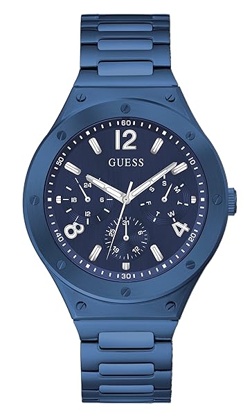 GUESS Mens Dress Multifunction 44mm Watch Blue Stainless Steel Case Blue Dial Bracelet