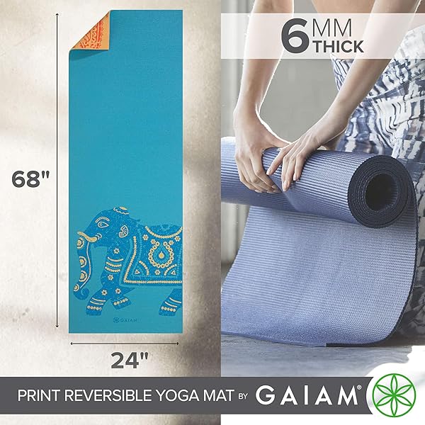 Premium Gaiam Yoga Mat: Extra Thick, Non-Slip, Reversible for Yoga, Pilates & Workouts - Elephant Design, 6mm - Image 4