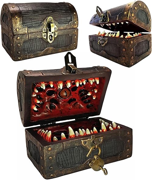 Galdor's Guild Mimic Dice Chest Storage Box with Lock and Key for Dungeons and Dragons RPG Gaming Holds 4 Polyhedral Sets