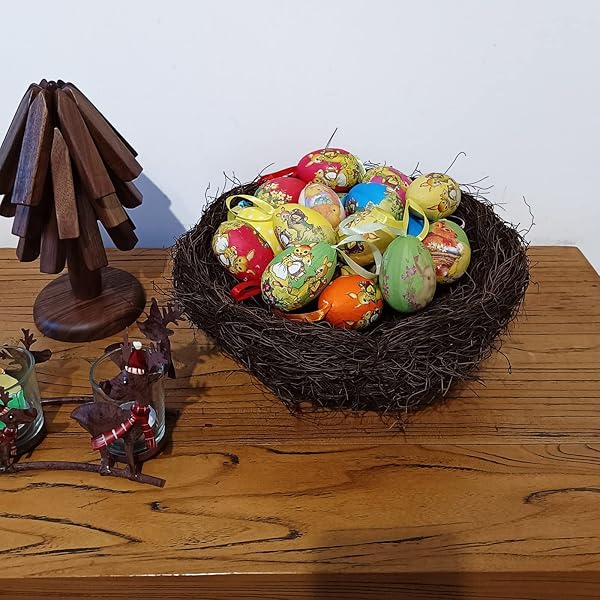 12pcs Vintage Paper Mache Foam Egg Ornaments for Easter - Charming Hanging Decorations - Image 4