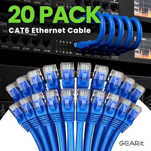 GearIt 20 Pack Cat 6 Ethernet Cable Snagless Patch 10 Feet Computer LAN Network Cord Blue Lifetime Warranty - Image 3