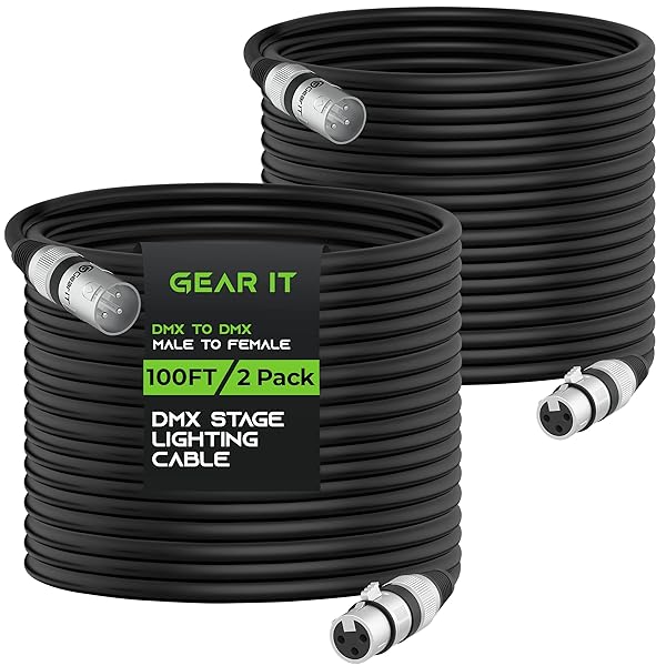 GearIT 100ft DMX to DMX Stage Lighting Cable 2-Pack - XLR Compatible for DJ, LED Lights, Mic Mixer & Studio Use - Image 2