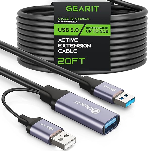 GearIT GEARit 20 Feet USB 3.0 Active Extension Cable A Male to A Female Repeater for Oculus Rift Xbox 360 PlayStation Printer Webcam