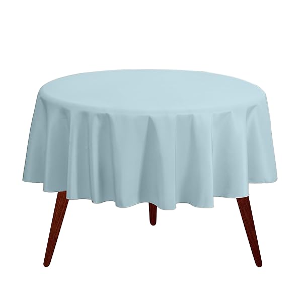 Gee Di Moda 120-Inch Baby Blue Round Tablecloth - Heavy Duty, Washable for Weddings, Parties & Buffets