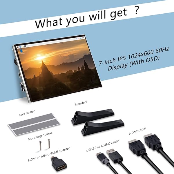 GeeekPi 7 Inch IPS LCD Display for Raspberry Pi 5 4B 3B Plus Portable HDMI Monitor 1024x600 Free Driver Compatible with Windows - Image 11