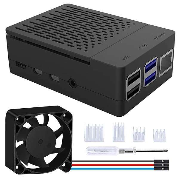 GeeekPi Raspberry Pi 4 Case with PWM Cooling Fan & Heatsinks - Black ABS for Optimal Performance