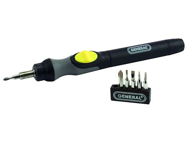 General Tools Precision Cordless Electric Screwdriver #500: Quick Change Chuck & 6 Bits for Easy Screw-Fastening