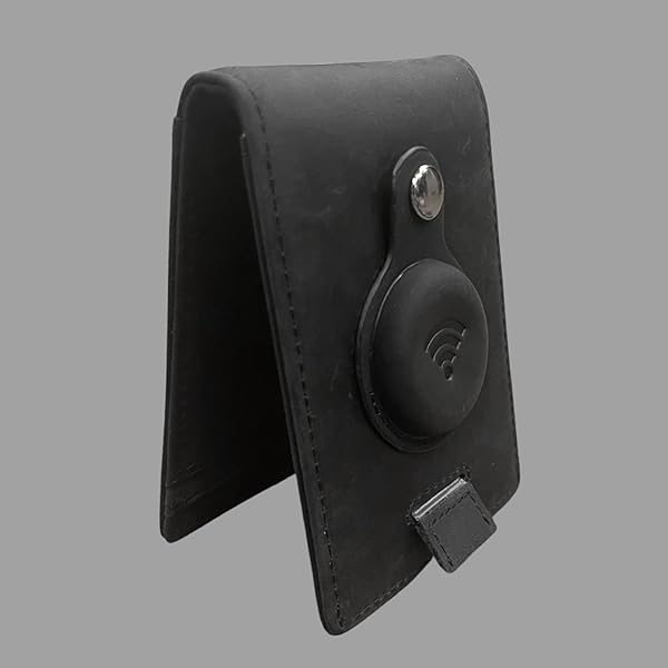 Genuine Leather Airtag Wallet Bifold for Apple Air Tag GPS Minimalist RFID Blocking Slim Wallet with Money Clip Gift Box Black - Image 3