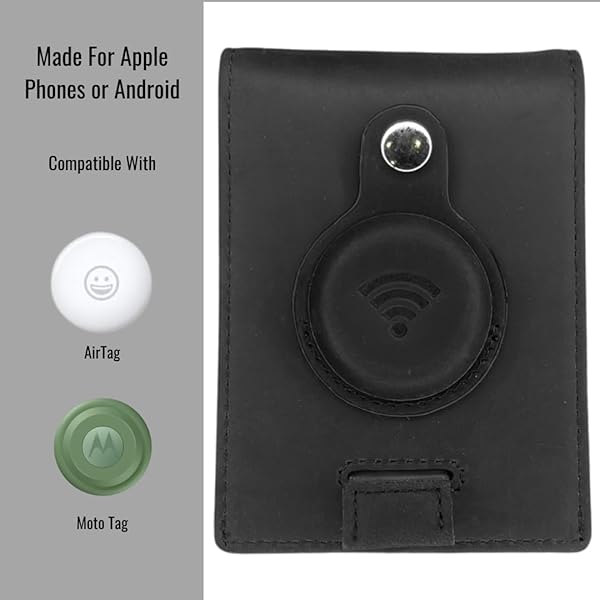 Genuine Leather Airtag Wallet Bifold for Apple Air Tag GPS Minimalist RFID Blocking Slim Wallet with Money Clip Gift Box Black - Image 5