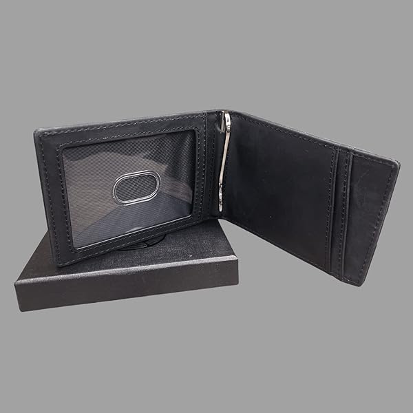 Genuine Leather Airtag Wallet Bifold for Apple Air Tag GPS Minimalist RFID Blocking Slim Wallet with Money Clip Gift Box Black - Image 8