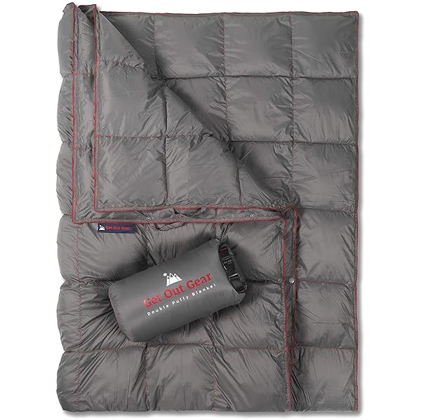 Get Out Gear Get Out Gear Double Puffy Camping Blanket - Extra Puffy, Packable, Lightweight and Warm | Ideal for Outdoors, Travel, Stadium, Festivals, Beach, Hammock | Water-Resistant Camp Quilt (Gray/Burgundy)