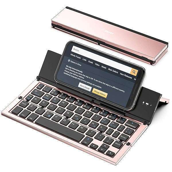 Foldable Bluetooth Keyboard for iPhone 15 Pro & iPad - Portable Travel Accessory in Rose Gold