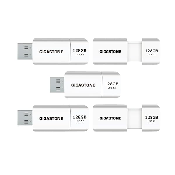 Gigastone Z60 128GB USB 3.2 Flash Drive 5-Pack Ultra High Speed Capless Retractable Design Compatible with USB 2.0 3.0 3.1