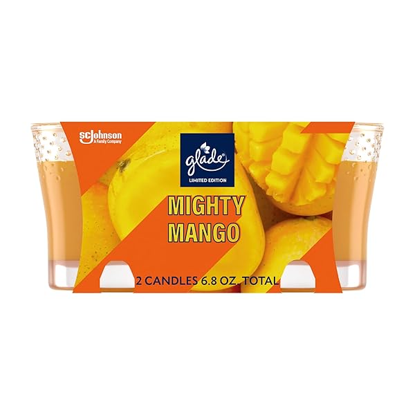 Glade Mighty Mango Candle Jar - Essential Oil Infused Air Freshener, 3.4 oz, 2 Count for Fresh Home Fragrance