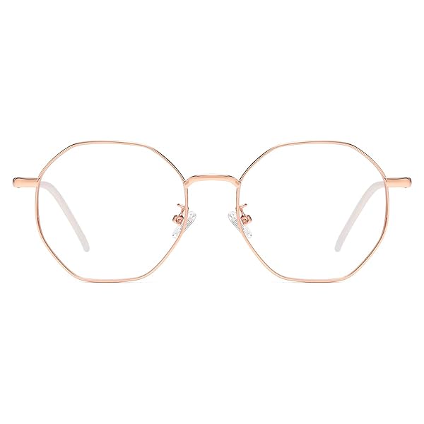Gleyemor Blue Light Glasses Vintage Octagonal Metal Frame for Women and Men in Rose Gold Ideal for Computer Use - Image 2