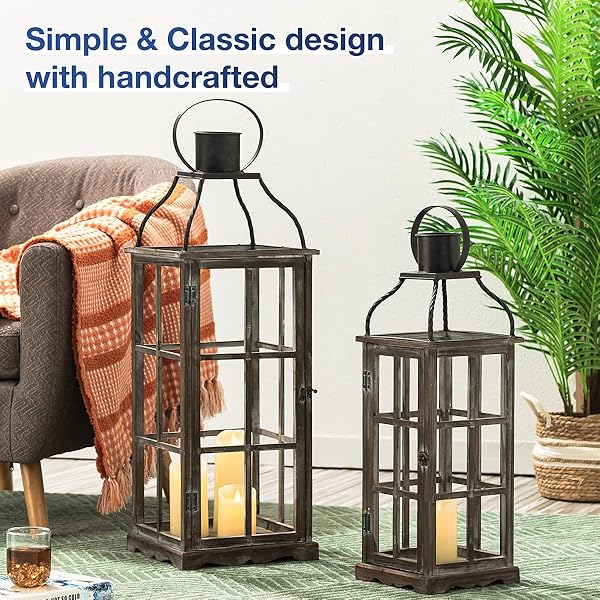 Glitzhome Farmhouse Oversized Black Lanterns Set of 2 - Decorative Hanging Candle Holders (No Glass) - Image 4