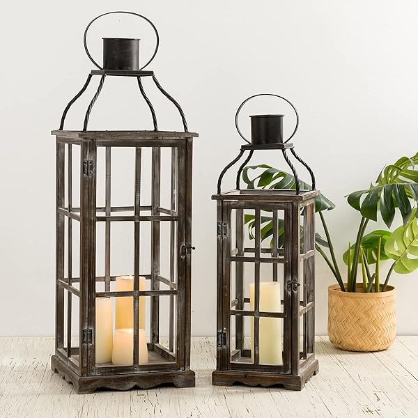 Glitzhome Farmhouse Oversized Black Lanterns Set of 2 - Decorative Hanging Candle Holders (No Glass) - Image 8