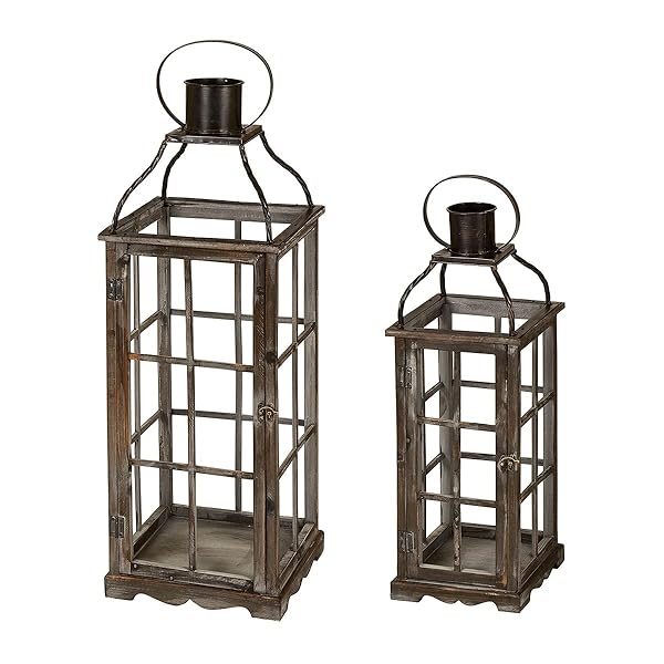 Glitzhome Farmhouse Oversized Black Lanterns Set of 2 - Decorative Hanging Candle Holders (No Glass) - Image 9