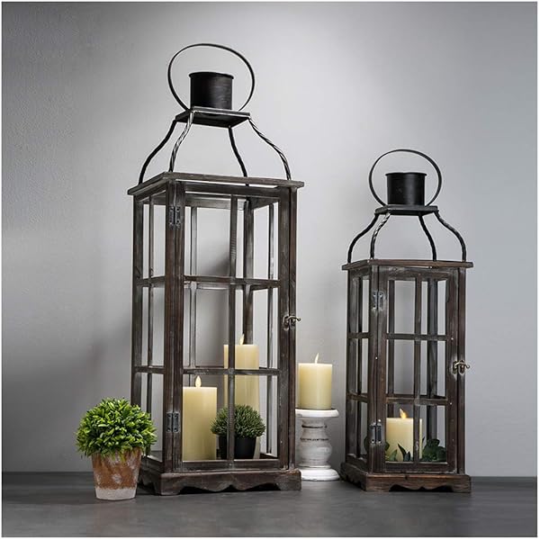 Glitzhome Glitzhome Farmhouse Oversized Black Lanterns Set of 2 - Decorative Hanging Candle Holders (No Glass)