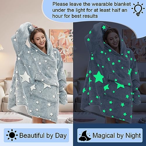 Glow in The Dark Wearable Blanket Hoodie Oversized Sherpa Fleece for Adults with Luminous Stars Ideal for Men and Women - Image 4