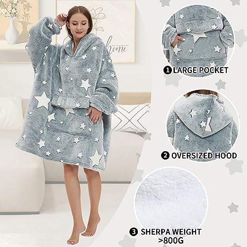 Glow in The Dark Wearable Blanket Hoodie Oversized Sherpa Fleece for Adults with Luminous Stars Ideal for Men and Women - Image 5