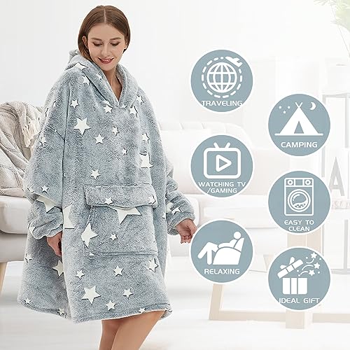 Glow in The Dark Wearable Blanket Hoodie Oversized Sherpa Fleece for Adults with Luminous Stars Ideal for Men and Women - Image 6