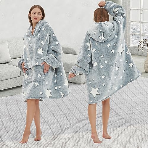 Glow in The Dark Wearable Blanket Hoodie Oversized Sherpa Fleece for Adults with Luminous Stars Ideal for Men and Women - Image 8