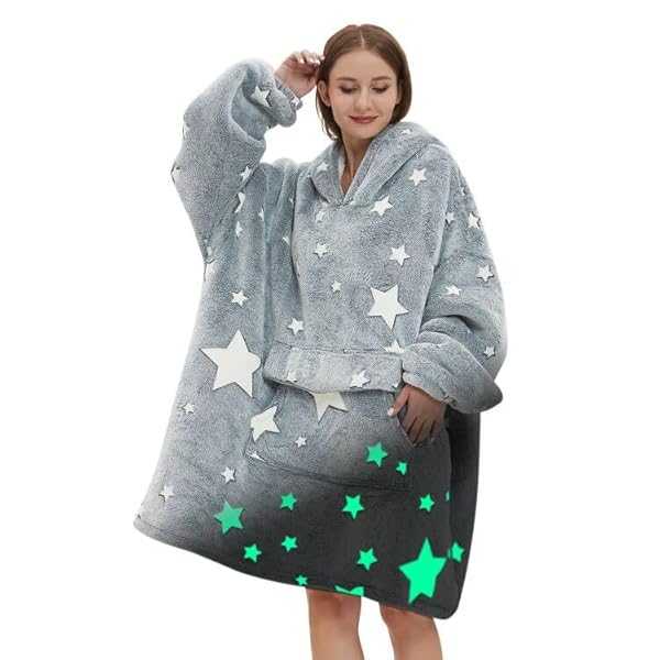 Glow in The Dark Wearable Blanket Hoodie Oversized Sherpa Fleece for Adults with Luminous Stars Ideal for Men and Women - Image 9