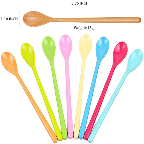 Set of 8 Colorful Melamine Mixing Spoons - Long Espresso, Latte, Dessert & Cocktail Stirring Spoons (8.8-Inch) - Image 4