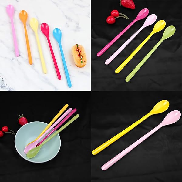 Set of 8 Colorful Melamine Mixing Spoons - Long Espresso, Latte, Dessert & Cocktail Stirring Spoons (8.8-Inch) - Image 10