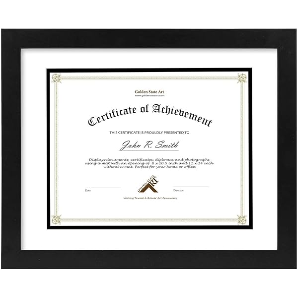 Golden State Art 11x14 Diploma Frame for 8.5x11 Documents - Real Glass, Double Mat, Solid Wood - Perfect for Certificates