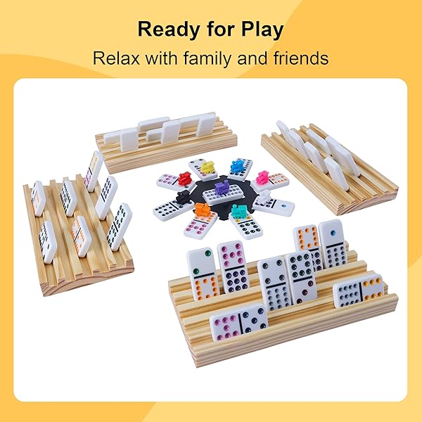 Gonoelec Double 12 Mexican Train Dominoes Set with Wooden Trays and Color Dot Tiles Classic Family Board Game Gift for Kids and Adults - Image 6
