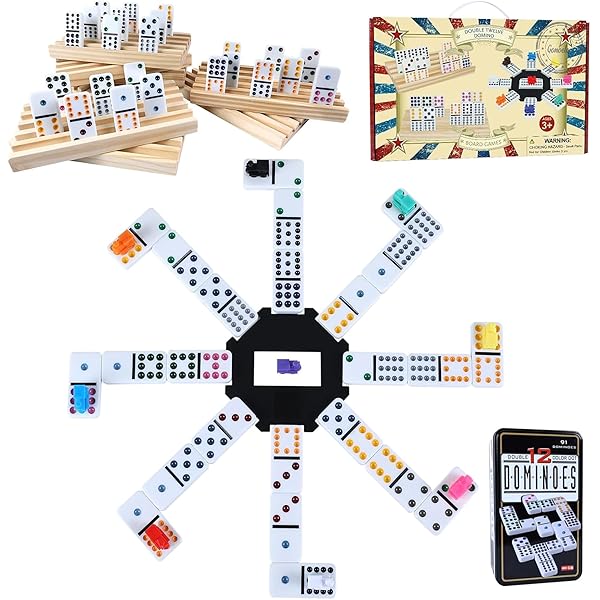 Gonoelec Double 12 Mexican Train Dominoes Set with Wooden Trays and Color Dot Tiles Classic Family Board Game Gift for Kids and Adults - Image 10