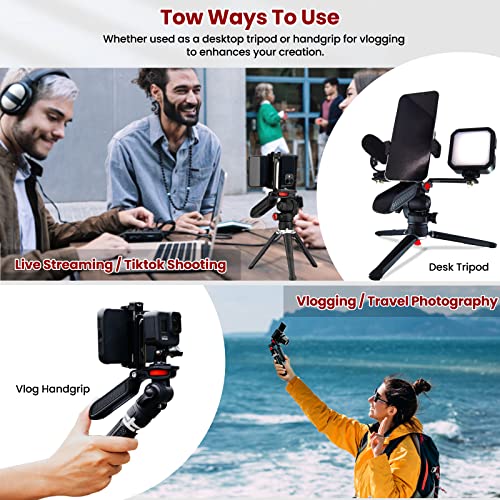 Goocong Mini Tripod for Camera, Small Camera Stand Tripod Phone Holder for Video Recording Vlogging Handle Grip with Cell Phone Mount, Cold Shoe - Image 4