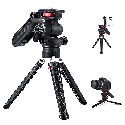 Goocong Mini Tripod for Camera, Small Camera Stand Tripod Phone Holder for Video Recording Vlogging Handle Grip with Cell Phone Mount, Cold Shoe