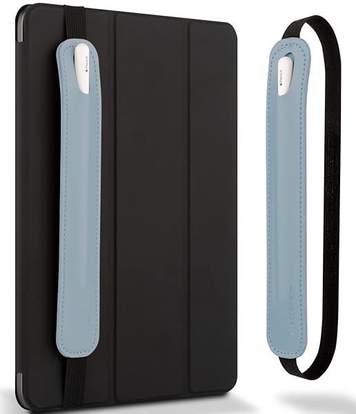 Goospery Pencil Holder for Apple Pencil & iPad - PU Leather Sleeve Case with Elastic Band - Fits iPad 8th, 7th, Mini 5th - Blue