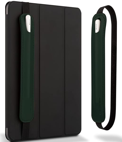 Goospery Pencil Holder for Apple Pencil & iPad - Dark Green PU Leather Case with Elastic Band for Tablets & Notebooks