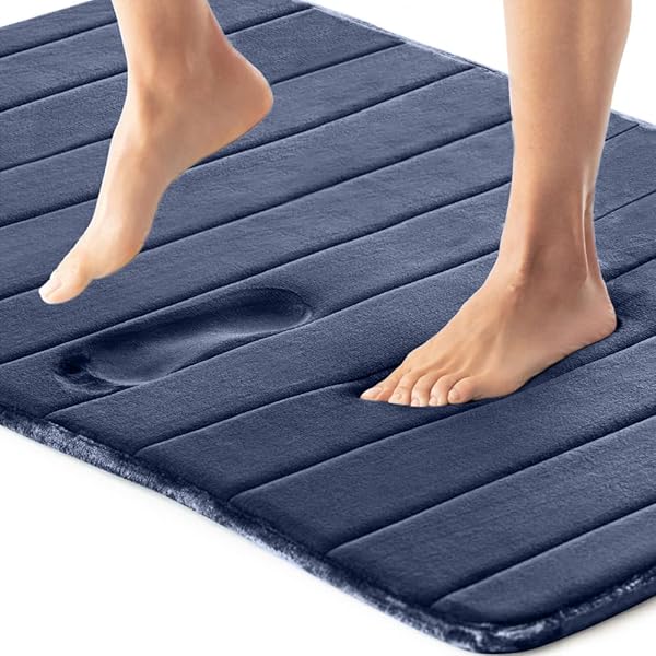 Soft & Absorbent Gorilla Grip Memory Foam Bath Mat - Washable 24x17 Navy Blue Rug for Ultimate Comfort