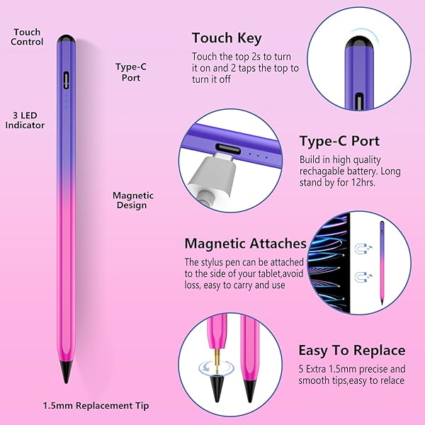 Stylus Pen for iPad 2018-2025 with Palm Rejection, Faster Charge,Tilt Sensitivity iPad Pencil Compatible with A16 10th 9th 8th 7th 6th,Pro 11 12.9 - Image 6