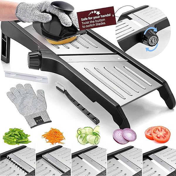 Gramercy Food Slicer & Cut-Resistant Gloves: Perfect Mandoline for Vegetables, Potatoes & Cucumbers