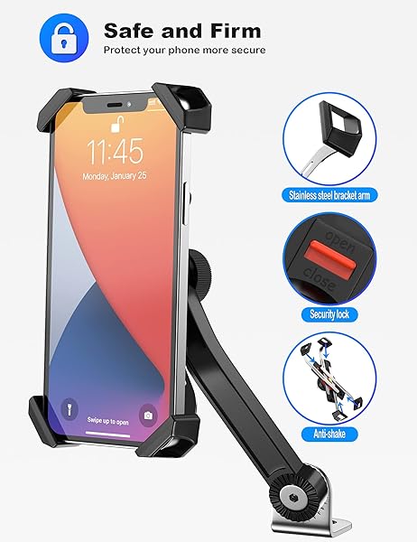 Grefay Motorcycle Phone Mount Auto Shrink Metal Holder for 4 to 7 Inch Smartphones with 360 Degree Rotation for Rear View Mirror - Image 4