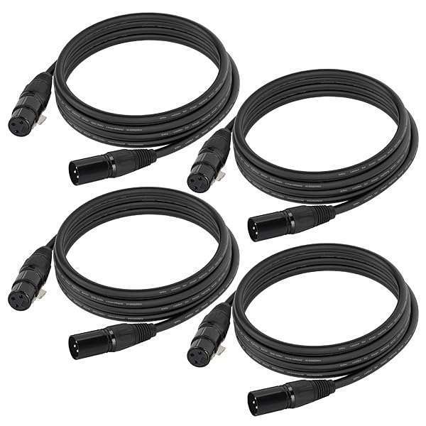 Gruolin 10ft DMX Cable 4-Pack - 3m XLR Male to Female Cables for DMX512 Stage & DJ Lighting - Image 3