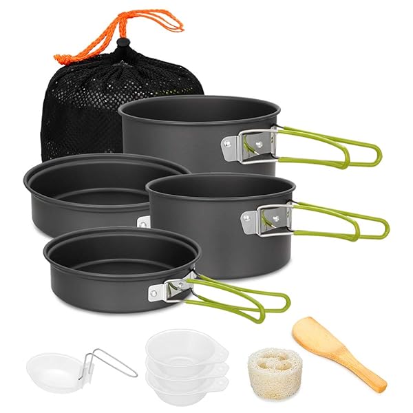 Lightweight 11-Piece Gutsdoor Camping Cookware Set - Non-Stick, Stackable Gear for Outdoor Cooking & Hiking
