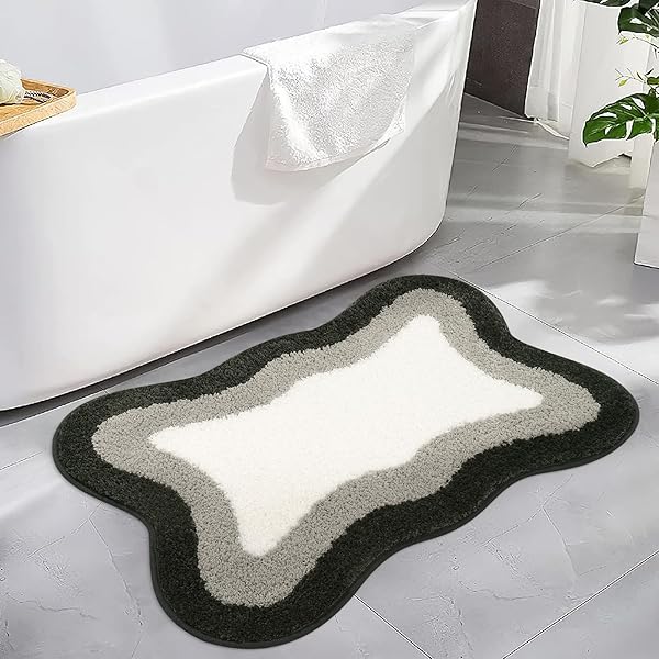 HAOCOO Bathroom Rug Mat, 18x25 inch Extra Soft Non-Slip Gradient Gray Rugs, Absorbent Microfiber Washable Small Rug Carpet for Floor Tub Shower Black