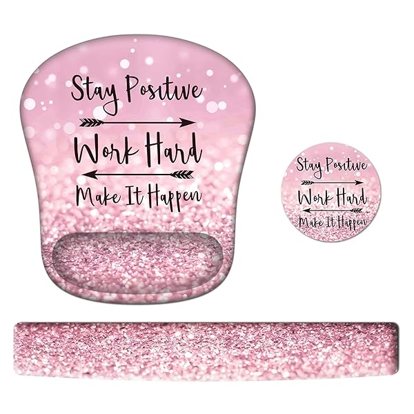 HAOCOO Pink Mouse Pad Support, Keyboard Wrist Rest, Gel Wrist Rest for Computer and Mouse Pad Set, Anti-Slip Base, Keyboard Pad with Coaster for