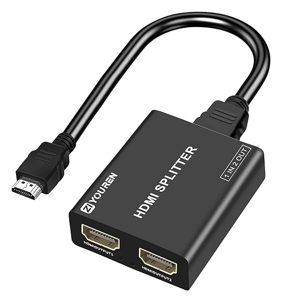 ZI YOUREN 4K HDMI Splitter 1x2 with HD Cable - Split 1 HDMI Source to 2 Displays (30Hz, 1080P, 3D) for Full HD Experience