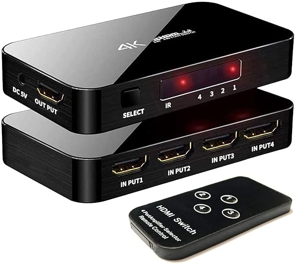 4K HDMI Switch 4X1 with IR Remote - Ultra HD, HDMI 2.0, HDCP 2.2, 3D Support, 60Hz for Seamless Streaming