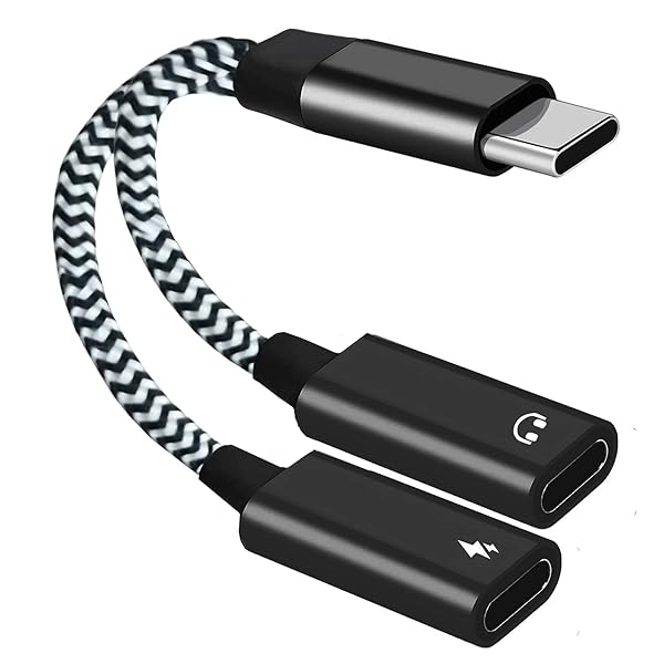 HLDInie USB Type C Dual Audio & Charging Adapter - 2 in 1 Aux Cable for Headphones (Black) - Image 2